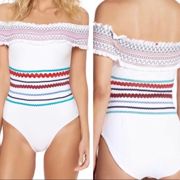Red Carter Other - Red Carter Smocked Off the Shoulder Swimsuit